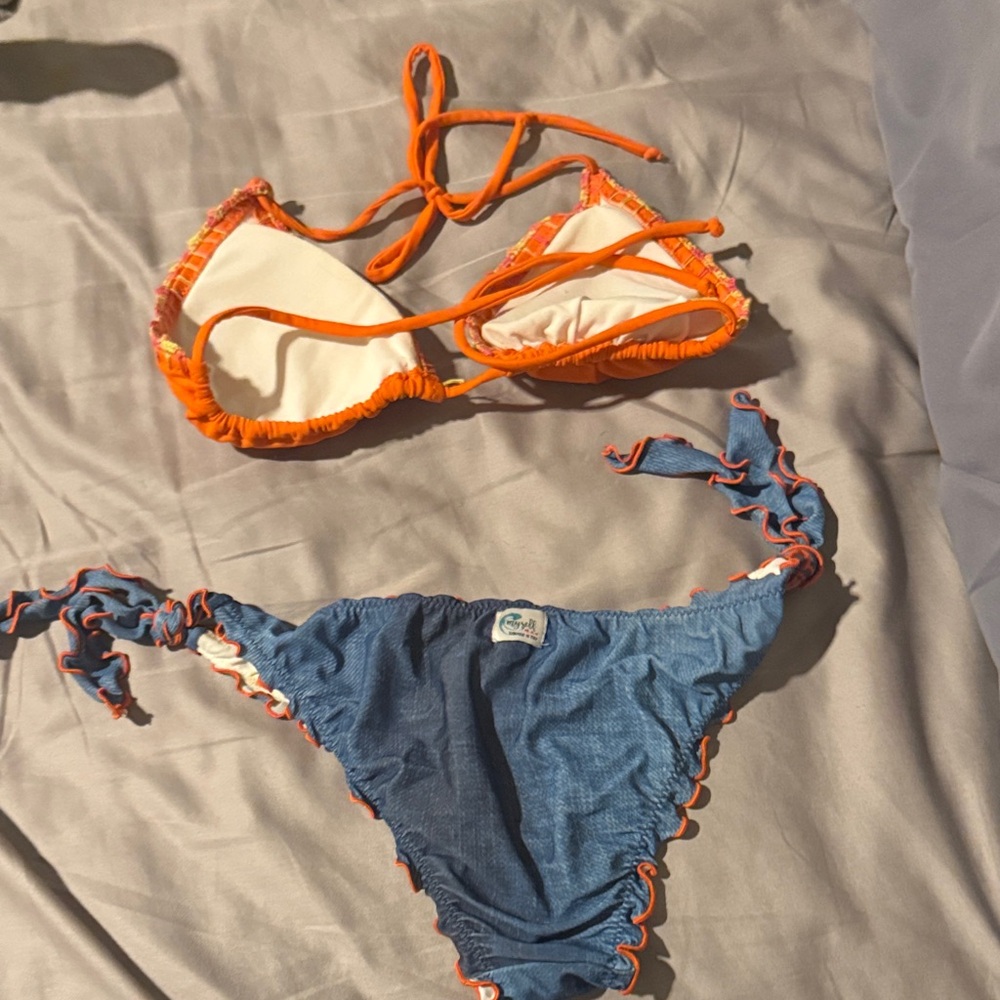 Orange and Blue Ruffled Bikini Set - Picture 3 of 3